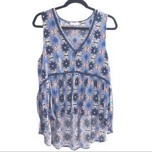 1.State High Low V-neck Sleeveless Tank Blue/Red L